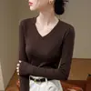 Novo top de base Danyu 2026 com decote em V para mulheres, cor café, roupa íntima de modal para outono, corte justo, manga longa, estilo de alta qualidade
