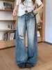 Jeans Ajustados de Diseñador Talla Plus Desgastados para Mujer, Nuevo Estilo Verano 2025, Pantalones Anchos de Pierna Ancha hasta el Suelo para Figuras Curvilíneas