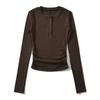Meila Veste 2023 Camiseta de Gola Redonda com Botões Simples Manga Longa Alemã Camiseta Slim Fit Top de Veludo Fino Interno para Mulheres