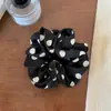 Goma para el pelo de doble capa con lunares grandes en blanco y negro, estilo perezoso, accesorio para el pelo de tela francesa de moda, scrunchie versátil