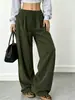 Pantalones Casuales de Pana Europeos y Americanos Transfronterizos para Mujer Elásticos con Cordón Cintura Media Caída Pierna Recta Multicolores Casuales Largos