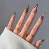 Estilo Chica Caliente Flor en Relieve con Pedrería 24 Piezas Uñas Postizas Puntiagudas Largas Francesas Chapadas en Oro Uñas Postizas Venta al por Mayor