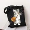Bolsa de Lona Estampada de Gato Tiburón Dibujos Animados Mochila de Hombro Estudiante Casual Comercio Exterior Global Bolsa de Compras Portátil