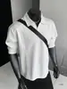 Camiseta patchwork de manga comprida com decote V estilo americano, jaqueta retro para estudante de alta resistência com modelagem solta, camisa polo masculina estilo outono na cor preta