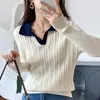 Nuevo Suéter de Punto de Algodón con Cuello Polo Rayado Engrosado Capa Base Estilo Coreano Simple de Manga Larga para Mujer