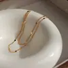 45+5cm Corrente Lateral Elegante e Realçadora da Pele Banhada a Ouro 18K com Elementos Brilhantes, Corrente de Clavícula Minimalista de Alta Qualidade para Camadas em Mulheres