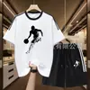 Nuevo Conjunto Deportivo de Algodón Puro Veraniego con Tres Rayas Marca de Moda Conjunto de Camiseta de Manga Corta y Shorts Conjunto de Correr Transpirable para Hombre Conjunto Corto
