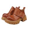 Botas para Mujer 2025 Otoño e Invierno Nuevas Botas de Piel de Vaca Encerada Estilo Británico Retro Moda de Alta Costura Botines de Piel Genuina Tendencia