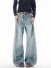 Jeans de estilo americano con franjas laterales, unisex, corte holgado, diseño de patchwork, pantalón largo de pierna curva, retro y moderno, con un diseño distintivo