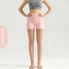 Calça de Yoga Escovada Dupla Face Atualizada Feminina Cintura Alta Europeia e Americana Levanta Bumbum Pêssego Shorts Esportivos Calças Fitness Calças de Três Pontos