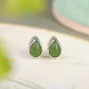 Yuebao Joias Jade Natural Hetian Prata Esterlina S925 Banhada a Ouro Jaspe Argola de Orelha Gota d'Água Luxo Leve Brincos de Alta Qualidade Personalizados