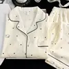 Directo de fábrica [47 patrones] cárdigan de doble capa de algodón nube con solapa, ropa de casa de verano de manga larga y pantalones largos