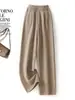 Pantalones de lana 100% pura australiana para mujer, de pierna ancha, otoño e invierno, engrosados, de cintura alta, de punto, de pierna recta, fluidos, adelgazantes, pantalones de abrigo