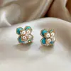 Novos Brincos de Cabaça Turquesa Texturizados da Moda, Estilo de Nicho, Brincos Exquisitos de Trevo de Quatro Folhas, Brincos de Luxo Leve e de Alta Qualidade
