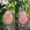 Bolsa de Rede Grande Colar Ajustável Cristal Rosa Natural Pedra Bruta Bolsa de Rede Colar de Nó de Metal Bambu Pingente Tecido Exportação