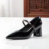 2026 Primavera/Outono Novos Sapatos Femininos Single Shoes Marrom Francês Bico Fino Salto Bloco Retro Metalizado Tira Única Boca Rasa Mary Jane