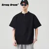 Camiseta Henley Retro Americana Diseño Masculino Sentido de Diseño Deconstrucción Simple Media Cremallera Cuerpo Holgado Camisa Casual Color Sólido Top