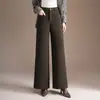 Calça de Lã Casual de Perna Larga Nova Moda Outono/Inverno 2026 para Mulheres, Cintura Alta Estilo Coreano para o Trabalho Emagrecedora Versátil Calça Reta