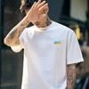 Camiseta de Verano para Jóvenes Estilo Hong Kong para Hombre Blanco Puro Cuello Redondo Top Estampado Versátil Casual Retro Top Ropa de Pareja