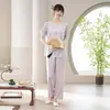 Novos Pijamas de Seda Gelada Estilo Chinês para Mulheres Verão Calças de Três Quartos Estilo Chinês Conjunto Estampado Confortável e Respirável Roupas de Casa de Seda