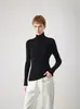 Suéter de Lã Yangzi 120S Lavável à Máquina Fino Fiado Gola Alta para Mulheres, Top Suéter Seamless Slim-Fit para Outono e Inverno