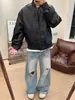 Chaqueta de Cuero PU Biker Retro Americana con Cuello Alto para Hombre Otoño de Alta Gama Estilo Pizazz Atractivo Uniforme de Béisbol Ropa de Abrigo Y2K
