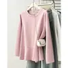 Nuevo top casual de otoño para mujer talla grande con volantes, cuello redondo, mangas largas y diseño de color liso, perfecto como capa interior. 1029