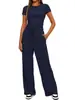 2026 Nuevo Conjunto de Dos Piezas Transfronterizo Europeo y Americano para Comercio Exterior, Holgado, Casual, Color Sólido, Estilo Básico, Manga Corta, Cintura Alta, Pantalones de Pierna Ancha