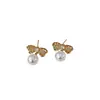 Estilo Niche Exquisito con un Toque de Alta Gama, Pendientes de Estilo Minimalista Fresco para Mujer, Pequeños y Simples, Modernos Tachuelas de Perla con Lazo Hueco