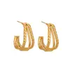Brincos Femininos de Aço Inoxidável Banhados a Ouro 18K, Geométricos, Vazados, Torcidos, Camadas, High-End, Transfronteiriços