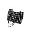 2025 Nueva Tendencia Coreana Bolso Tote de Lana Gran Capacidad a Cuadros Bolso de Hombro para Mujer Nicho de Alta Gama Bolso para Ir al Trabajo