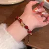 Pulseira de Laço com Pedras Vermelhas para Mulheres, Pulseira com Design Retrô de Nicho, Presente de Ano Novo para Melhor Amiga, Joias para Atacado
