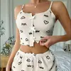 Pantalones Cortos con Tirantes de Nuevo Estilo, Conjunto Sexy de Seda de Leche Estampada Multicolor con Lazo, Fábrica de Ropa Cómoda para el Hogar