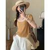 Camiseta Tricotada de Manga Curta com Cor Contrastante Feminina Verão Nova Gola Redonda Emagrecimento Curta Pequena Top Chic Francês