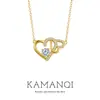 Collar de doble corazón con incrustaciones de diamantes y chapado en oro real, cadena para la clavícula dulce y simple, accesorio de moda de nicho moderno
