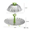 Acero Inoxidable 430 Vaporera Plegable Herramienta Creativa de Cocina Mango Telescópico Plato para Cocinar al Vapor Verduras Frutas Plato para Cocinar al Vapor Dumplings