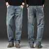 Jeans rectos de ajuste holgado de alta gama para hombre para primavera y otoño, nuevo estilo 2026, pantalones casuales elásticos para mediana edad, nueva colección de otoño
