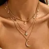 Pingente de Colar Estrela de Cinco Pontas e Lua Crescente Mais Vendido Transfronteiriço com Design Personalizado, Acessório de Pescoço Moderno em Camadas com Cravação de Diamantes para Mulheres