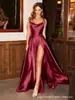 2026 Amazon Europa América Transfronterizo Estilo Largo Vestido de Noche Adelgazante con Tirantes Sexy Abertura Alta Vestido de Gala Vestido de Noche Falda Color Sólido