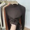 Camiseta Derong Estilo Coreano Color Sólido Cuello Medio Alto Manga Larga Otoño e Invierno 2026 Forrada de Polar Cálida Nueva Moda Versátil Top Tendencia