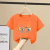 2037 # Camiseta de Manga Curta para Meninas 2025 Novo Verão Algodão Puro Estilo Infantil Tops Tamanhos Médio e Grande Manga Curta Infantil Roupa Infantil