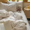 Juego de cuatro piezas de gasa de doble capa para cama INS, nuevo estilo 2026, sábana de gasa abullonada y funda de edredón, juego de tres piezas para dormitorio de estudiante