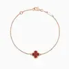 Pulsera Flor Única de Trébol de Cuatro Hojas de la Suerte de Van Gogh Pulsera de Ágata Roja y Nácar Blanco para Mujer Oro Rosa de 18 Quilates Tamaño Mini Pequeño