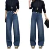Calça jeans casual reta azul minimalista retrô, slim fit, coleção outono/inverno 2026, cintura alta, estilosa e quente