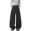 Directamente del fabricante: Pantalones Retro Americanos de Silueta Plisada con Dobladillo Curvo para Hombre, Corte Limpio Holgado de Pierna Ancha con Caída, Pantalones Casuales