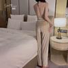 Conjunto de Lingerie Gueruo Quente com Alça no Pescoço Sexy Costas Nuas Top Camisola Acolchoado e Calça Roupão Q4107