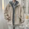 Jaqueta corta-vento de duas peças falsas Masculina Outono e Inverno com forro de fleece Espessa Tendência Marca Yipi Bonito Ensino Fundamental Ensino Médio Jaqueta de Estudante