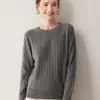 Outono Inverno 2026 Novo Suéter Feminino Gola Redonda 100% Cashmere Solto Cor Sólida Pequeno Ponto Trançado Manga Longa Camada Base