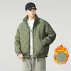 Chaqueta reversible de retazos de marca moderna de alta resistencia con cuello alto, abrigo de algodón casual versátil holgado estilo americano para hombre de invierno