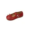 Zapatos Individuales Rojos con Lazo para Mujer, Zapatos Planos de Cuero Estilo Francés de Boca Baja, Nuevo Modelo 2026, Adecuados para Faldas, Zapatos Mary Jane de Punta Redonda